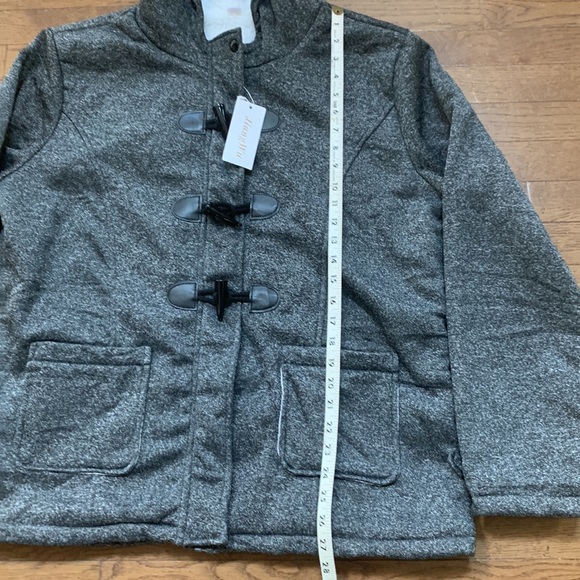 JiangWu Womens Fashion Horn Button Fleece Jacket  with Hood - Size XL- Dark Grey - Picture 4 of 13
